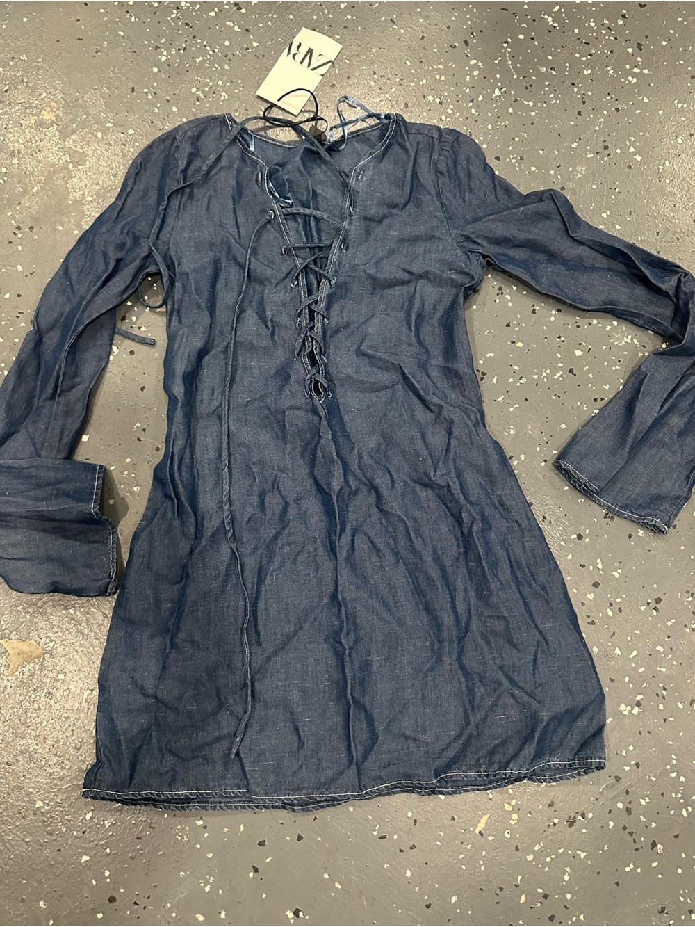 Zara Dark Blue Lace-Up Long Sleeve Tunic Dress